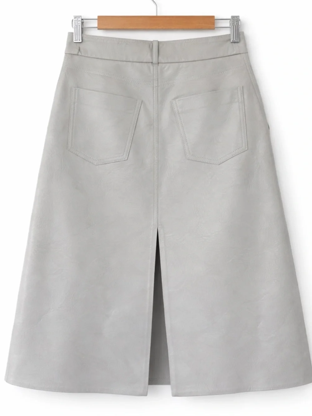 Stella McCartney Vegan Leather Midi Skirt Front Slit Taupe Minimalist Luxury SzM - Picture 3 of 12